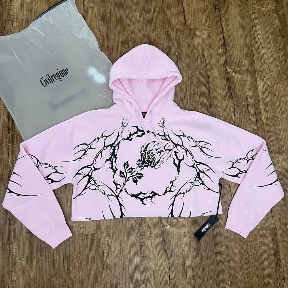 Civil regime pink large cropped hoodie